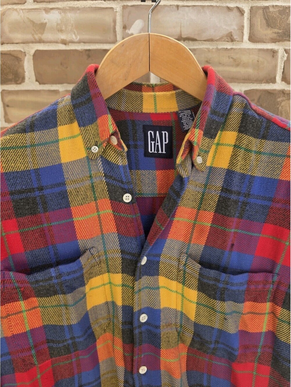 Vintage GAP Flannel Shirt Mens M Multicolor Plaid Tartan Portugal 90s